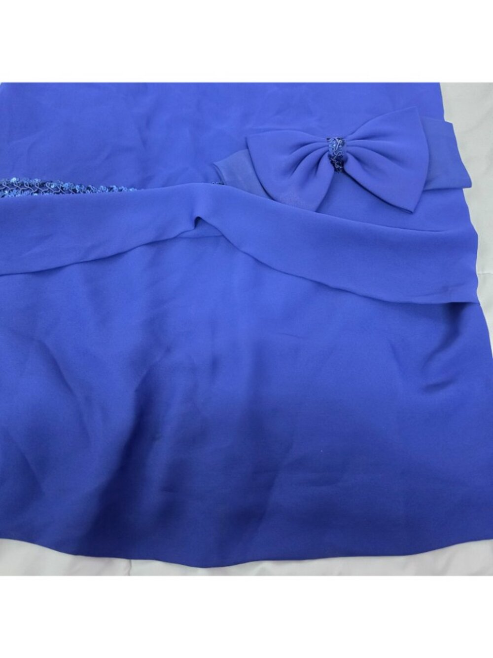 Vintage After Dark Blue Sequin Bow Peplum Dress Womens 11/12 80s 90s Cocktail - Picture 9 of 16